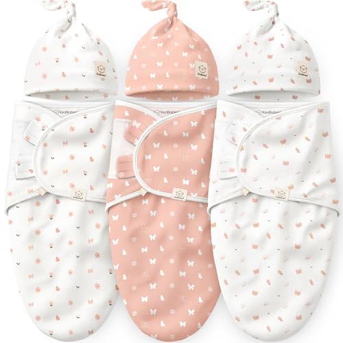 Image of KeaBabies 3-Pack Swaddles for Newborns, Girls, Boys with Hats - Organic Soft Baby Sleep Sacks, Breathable Baby Swaddle 3-6 Months Beanies Set, Premie Infant Sleep Sack 0-3 Months (Butterflies)