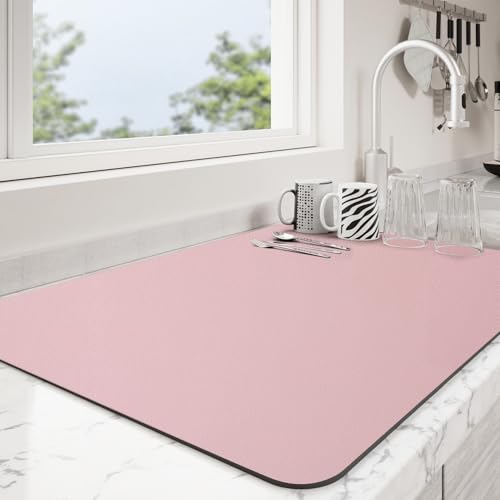 Ecotrim - Dish Drying Mat for Kitchen Counter | Coffee Bar Mat for Countertops | Heat Resistant Drainer Mat with Non-slip Rubber Backed | Hide Stain Kitchen Absorbent Draining Mat | Pink 16