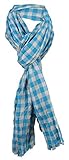  TigerTie gecrashter Schal in blau türkis grau kariert mit Fransen - Gr. 180 x 50 cm