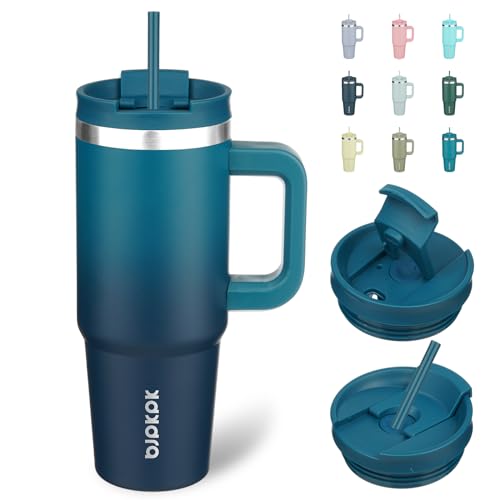 Image of BJPKPK Tumbler With Handle And Straw 30oz Insulated Tumbler Cups With Lid Stainless Steel Travel Coffee Mug,Indigo Black