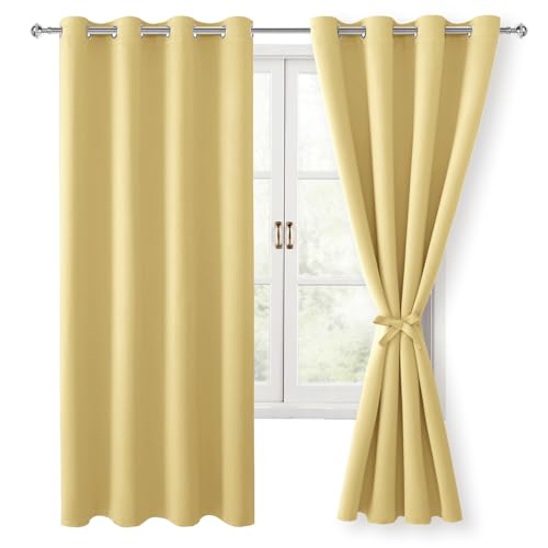 Hiasan Blackout Curtains for Bedroom, 52 x 63 Inches Length, Light Yellow