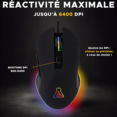 The G-Lab - Kult Helium Souris Gamer Filaire USB - Capteur Optique 800 à 6400 DPI, Rétroéclairage LED 7 Couleurs, 6 Boutons - Souris Gaming Confortable et Légère - Compatible PC PS4 Xbox One PS5 – Image 3