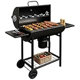 JARDIMEX Asador de Carbon Portatil Movil con Ruedas Cenicero Mesas Laterales Plegables Termometro...