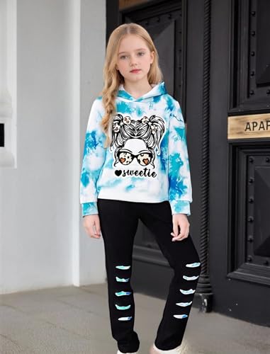 Image of Girls Clothes Cool Girl Print Tie Dye Hoodie Pullover Sweatshirts Leggings Teen Girl Clothes 6-14 Years