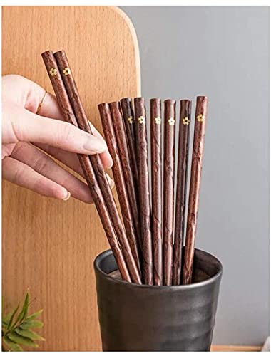 Baguettes en bois massif pointues de style japonais haut de gamme 10 paires, lettres dorées de personnalité créative, baguettes de fleurs de cerisier (couleur : B)
