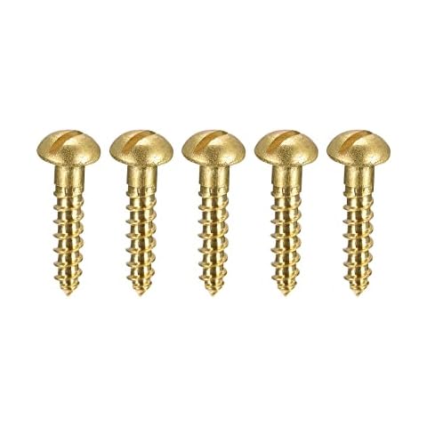 sourcing map Tornillos para madera M2.5 x 12 mm Cabeza redonda ranurada Tornillo autorroscante de latón Cover