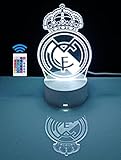 famvacor Lámpara decorativa mesita de noche escudo Madrid ❤️ lámpara de mesa táctil futbol ilusión óptica 3d para regalo 16 colores de iluminacion y mando a distancia (Madrid)