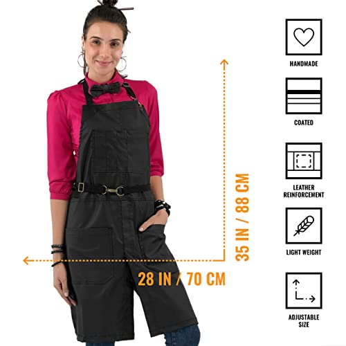 Under Ny Sky No-Tie Panther Black Apron – Coated Twill With Leather Reinforcement, Split-Leg, Adjustable For Men And Women – Pro Barber, Tattoo, Barista, Bartender, Hair Stylist, Server Aprons #TOP1