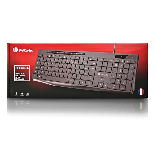 NGS Spectra French - Frances AZERTY klawiatura językowa Ultra cienki i cichy kabel USB-A płaskie klawisze i ochrona przed zużyciem 8+12 klawiszy multimedialnych odporna na pryskanie regulacja