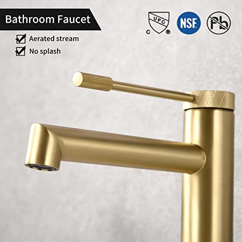 Gold Bathroom Sink Faucet Single Handle-Taucent Vanity Faucet 1 Hole For Bathroom Sink Brushed Gold Deck Mount Touch On Faucets Stainless Steel #TOP2