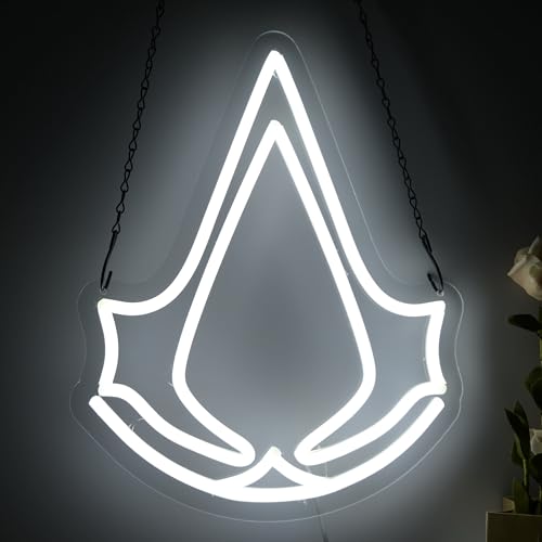 Image of Assassins Symbol Neon Sign, Assassin Insignia Signs For Wall Decor Led Sign Neon Lights for Gaming Boys Room Man Cave Decor, Living Room, Party USB Powered with Dimmer 11 * 13.8IN