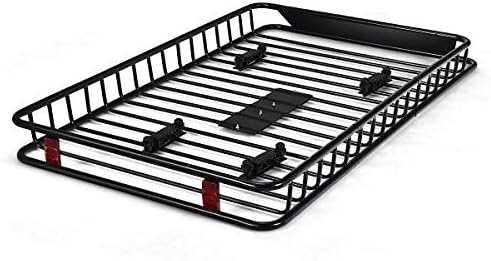 COSTWAY Expandable Roof Rack Basket, 116-162x99x15cm Steel Luggage Cargo Tray with 2 Reflectors, Universal Luggage Holder Rooftop Carrier for SUV Truck Cars, 113kg Capacity