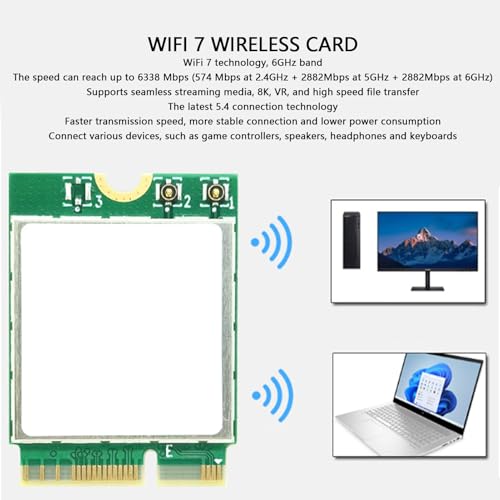 Image of WiFi 7 Card, RTL8922AE Chipset, Band 6338Mbps M.2 /NGFF, 10 /11, 5.4, OFDMA MU MIMO, WPA4 Encryption, for Gaming, NAS, VR, 8K Video