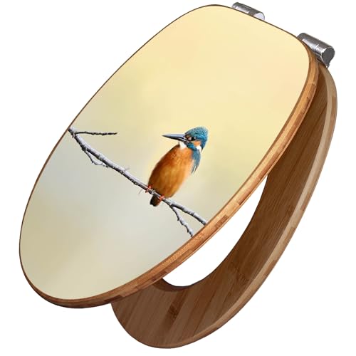 banjado Design WC Sitz Bambus Absenkautomatik 45,8x37,5cm - Toilettendeckel mit Absenkautomatik Holz - hochwertiger Bambus Klodeckel - WC-Sitz für gängigen Toiletten - Motiv Pause