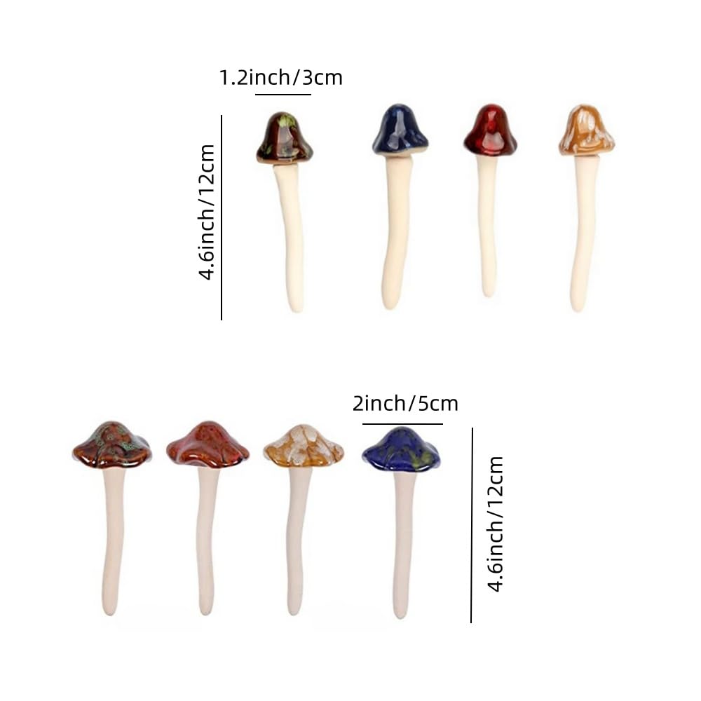 8 grzybów ceramicznych do ogrodu, ozdoby trawnikowe, sztuczne grzyby, ozdoby roślinne do doniczek, figurka grzybów, ozdoby podwórkowe na zewnątrz, wielokolorowe, 8 szt