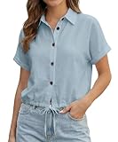 Versatile e Facile da Stilare:​ Un capo basico a tinta unita che si abbina senza sforzi a shorts in denim, pantaloni a vita alta o gonne. Perfetta per l'abbigliamento casual quotidiano, le uscite del fine settimana o come elegante camicia da spiaggia.
