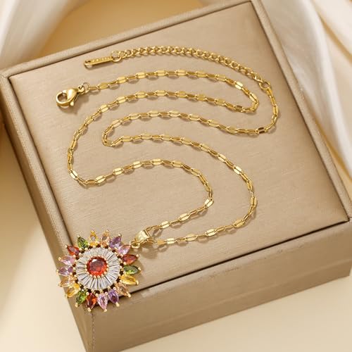 Collier tournesol en acier micro-incrusté de strass colorés durables - 4