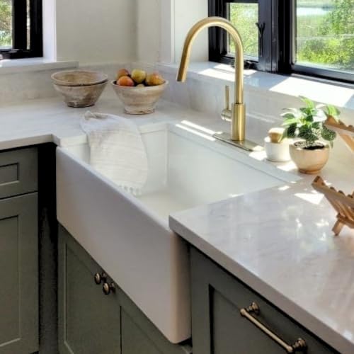 Sinkology Austen 33 Inch Crisp White Fireclay Farmhouse Kitchen Sink, Apron-Front Undermount, Single Bowl, Sinkology Everyday Promise