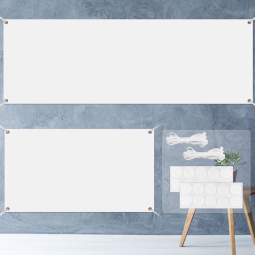 FuxFuis 2 PCS Bannières Blanche 180 x 100 cm / 300 x 50 cm, Bannière Personnalisée Grandes Bannières Vierges Blanche Bannière Vierge à Peindre avec Cordon pour Anniversaire, Remise de Diplôme, Fêtes
