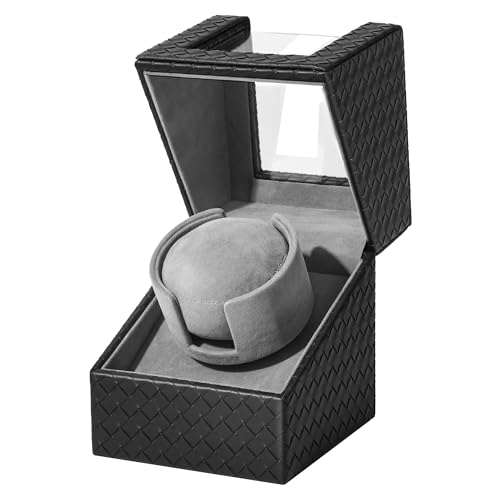 Watch Winder for Automatic Watches with Japanese Motor, Premium PU Leather Automatic Single Watch Winder Box, Rotating Watch Case, Luxurious Display Case for Automatic Watches, Battery Powered or AC Adapter, 1 Pack