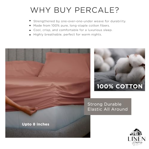 Image of Linen Home Cotton Percale Fitted Bedsheet Set King Size Tera Clay