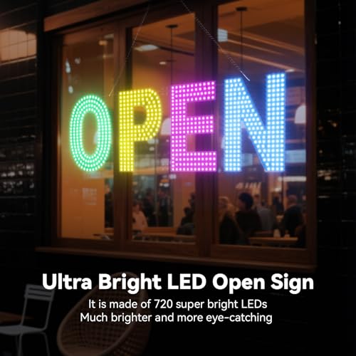 Image of LED Open Signs for Business, 30 inchL x 10 inchW Large Open Sign LED with 3 Scene Modes, Ultra Bright Adjustable Light Up Bar Sign for Storefront Window Glass Door Shop Store Salon Cafes Restaurant (Green-Yellow-Pink-Blue)
