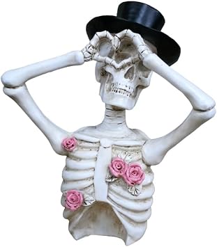 Love Heart Romance Skeleton White & Rose Pink Bust Ornament, Intricately Crafted Resin Tabletop Sculpture - Halloween Decor or Unique Home Decor for a Spooky Skeletal Touch!