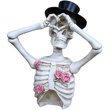 Love Heart Romance Skeleton White & Rose Pink Bust Ornament, Intricately Crafted Resin Tabletop Sculpture - Halloween Decor or Unique Home Decor for a Spooky Skeletal Touch!