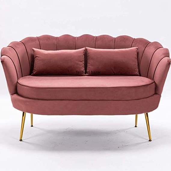 Image of Living Room Vintage Velvet Fabric Tub Armchairs with Metal Leg Armrests Lounge Comfortable Royal & Luxury (Coral, 2+1+1)