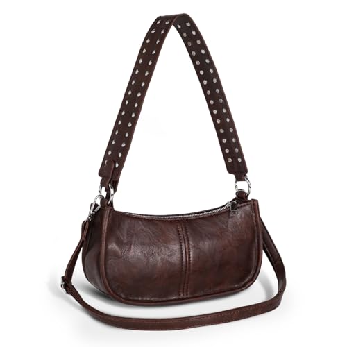 EXTREE crossbody Bags for Women,Trendy Shoulder Vegan Leather Handbags, Satchel Purse with Adjustable Wide Vintage Strap Ag-brown