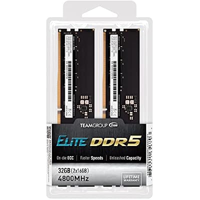 TEAMGROUP Elite DDR5 32GB Kit (2x16GB) 4800MHz (PC5-38400) CL40 Non-ECC Unbuffered 1.1V UDIMM 288 Pin PC Computer Desktop Memory Module Ram Upgrade - TED532G4800C40DC01