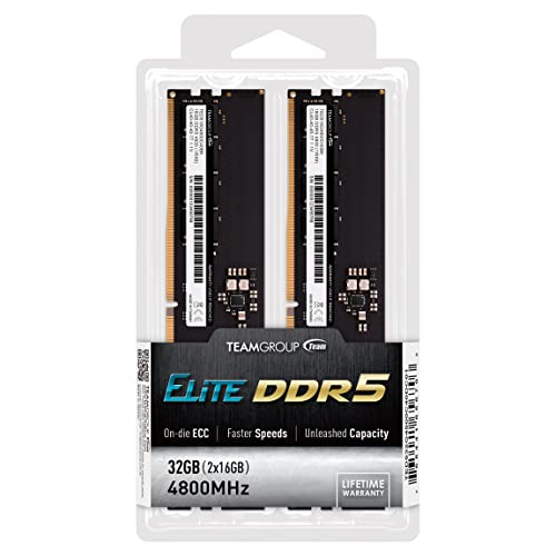 Image of TEAMGROUP Elite DDR5 32GB Kit (2x16GB) 4800MHz (PC5-38400) CL40 Non-ECC Unbuffered 1.1V UDIMM 288 Pin PC Computer Desktop Memory Module Ram Upgrade - TED532G4800C40DC01