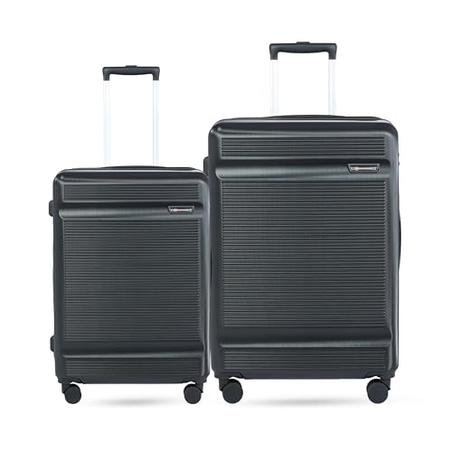 Image of SWISS MILITARY Pascal Hard Trolley Luggage Set of 2 (Medium 68cm + Large 79cm) PC Suitcases Anti-Theft Zippers with 3-Dial Combination Lock, 360 Spinner Wheel, Wet Pocket & Aluminium Handle Black