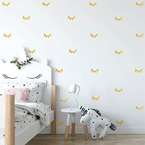 128Pcs Sleepy Eyes Decal Eyelashes Stickers Home Party Cups Decor Wine Glass Decal Baby Bedroom Nursery Notebook Decals Jw589 (Gold) #TOP8