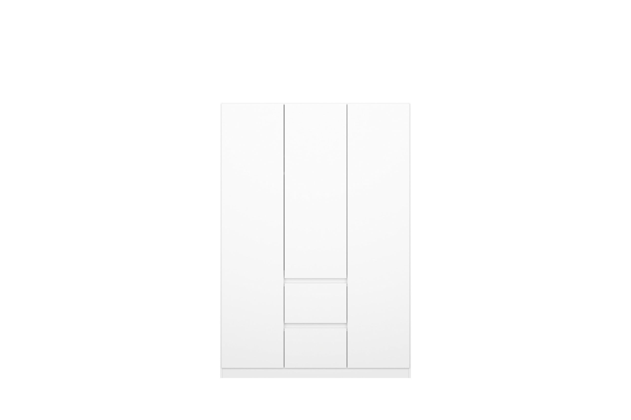 Rauch Möbel NIDDA, Kleiderschrank, Farbe Weiß, Breite 136 cm | Schrank, Kinderkleiderschrank, 3-türig, 2 Schubladen, Push-to-open, für Schlafzimmer, Babyzimmer, Garderobe