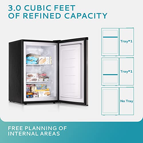 EUHOMY Upright freezer, 3.0 Cubic Feet, Single Door Compact Mini Freezer with Reversible Stainless Steel Door, Small freezer for Home/Dorms/Apartment/Office, Silver