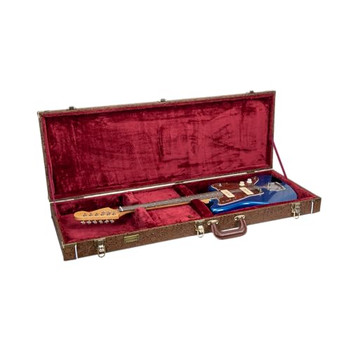 Crossrock Rectangular Wooden Electric Guitar Case for Jazzmaster & Jaguar | Blossom Brown Faux Leather,...