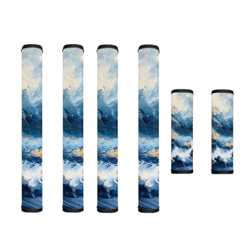 Image of Refrigerator Door Handle Covers Pack of 6 Water-Resistant Kitchen Appliance Decor Handles Washable Fabric Keep Off Fingerprints, Liquids, Smudges, Marble Light Dark Blue