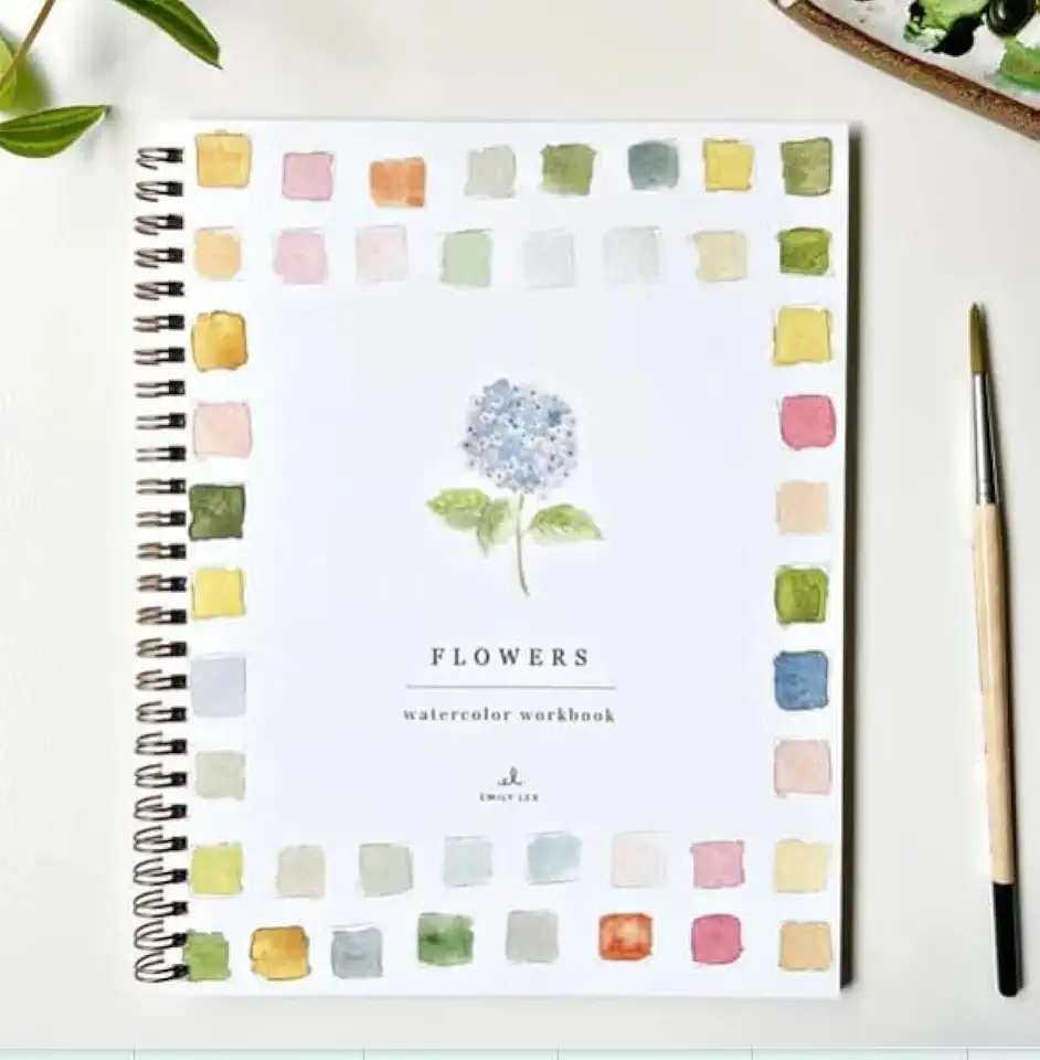 Livro de pintura em aquarela com colorir, adequado para iniciantes, simples e requintado, etapas detalhadas, acompanhado de conjunto (incluindo tinta) (flor azul)