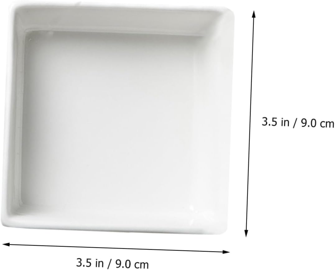 LABRIMP 2Pcs Mini Ceramic Condiment Dishes Square Seasoning Plates Non-Slip Base for Sauces Oils and Appetizers 3.54 Inch Stackable Serving Bowls