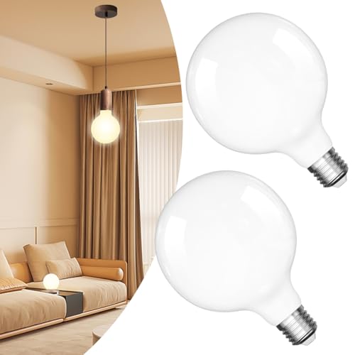 TobeBright 5W G95 Globe LED Light Bulb, Vintage E27 Edison Screw Base LED Filament Bulb Warm White 2700K Milky White Glass Cover Decorative Bulb - Non-Dimmable - Pack of 2