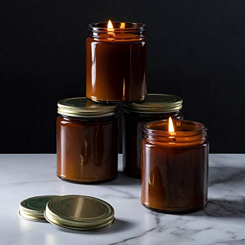 Amber Glass Jars 8 Ounce For Candle Making Straight Side For Diy Projects, Herbs, Homemade Cosmetics, Decorating, Storing, Overnight Oats, Meal Prep, Wedding Favors, Great For Daily Vitamins (6) #TOP7