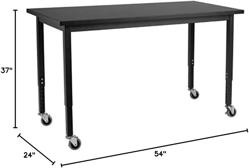 National Public Seating, Steel HT ADJ Lab Table 24X54 Chem Resist Top Black, Height 37 in, Width 24 in, Length 54 in, Model# SLT3-2454C