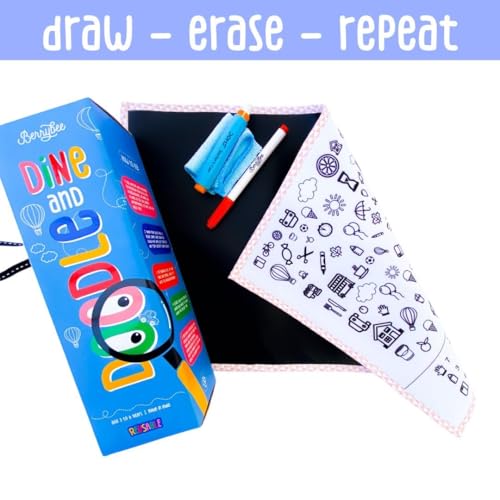 Image of Berrybee Dine & Doodle Mat | Reversible & Reusable 2-in-1 Activity Mat with Erasable Marker & Chalk | Fun Travel Toy & Gift for Kids Ages 3-6