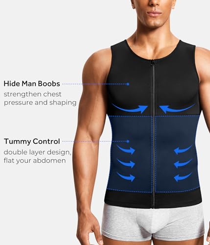 Mens Compression Shirt Belly Slimming Body Shaper Vest Sleeveless Zipper Undershirt Tank Top Shapewear for Stomach2
