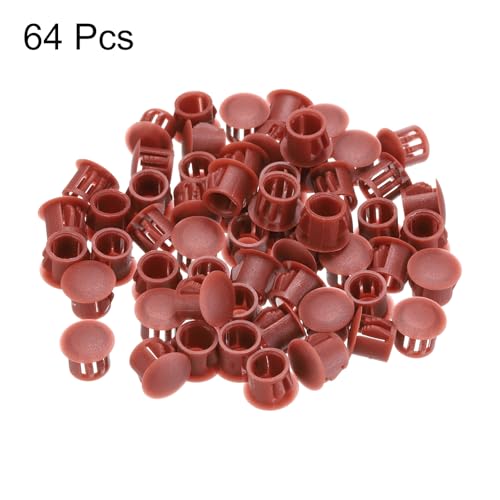 Image of MECCANIXITY 64PCS 10mm(3 /8 inch) Red Brown Plastic Hole Plugs, Flush Type Panel Hole Plugs Insert End Caps for Locking Hole Tubes Furniture Cabinet