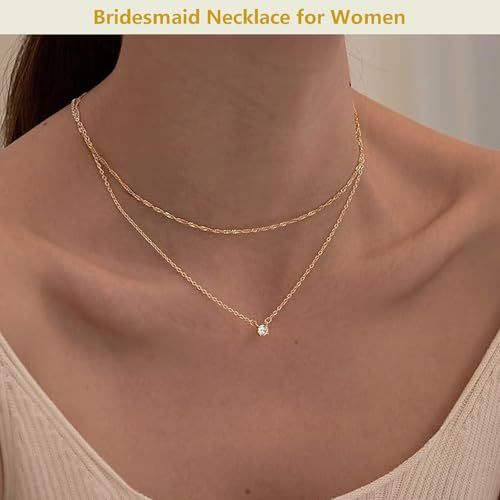 8 Pcs Bridesmaid Necklace Set, Gold Necklace Wedding Gift Bag Bridesmaid Proposal Necklaces Dainty Wedding Jewelry Necklaces for Women4