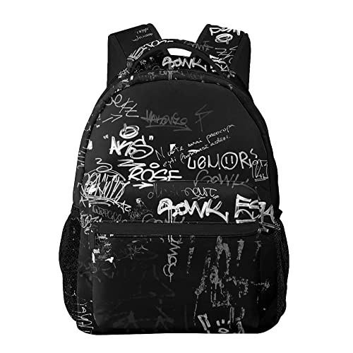 Ganiokar Hip-Hop Graffiti Print Teens Backpack for Boys & Girls, Perfect Size for Student & Travel Backpacks,Black
