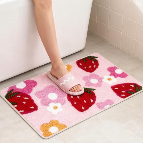 Xyvor Tappeto Bagno Rosa, 45 x 65 cm Tappeto Da Bagno Antiscivolo, Tappetino Bagno Assorbente, Tappeto Doccia, Tappeti per Bagno, Tappetino Da Doccia Lavabile, Tappeto Da Doccia, Motivo Floreale
