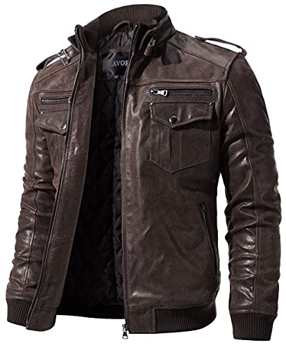 FLAVOR Men Biker retro Brown Leather Motorcycle Jacket Genuine Leather jacket3
